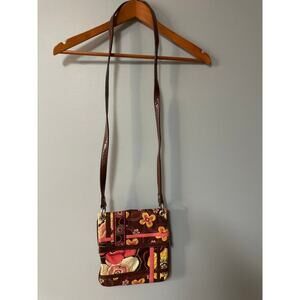Vera Bradley Brown Floral Crossbody Purse • Small Quilted Messenger Hipster Bag